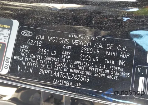 2018 Kia Forte Lx/S z USA, uszkodzony, nr VIN 3KPFL4A70JE242509